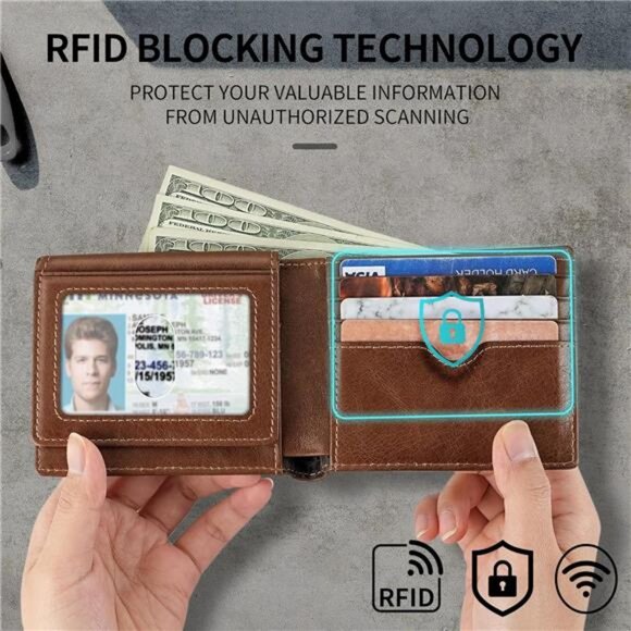 AirTag Wallet Genuine Leather RFID Blocking Wallet with AirTag Holder - - Picture 5 of 7